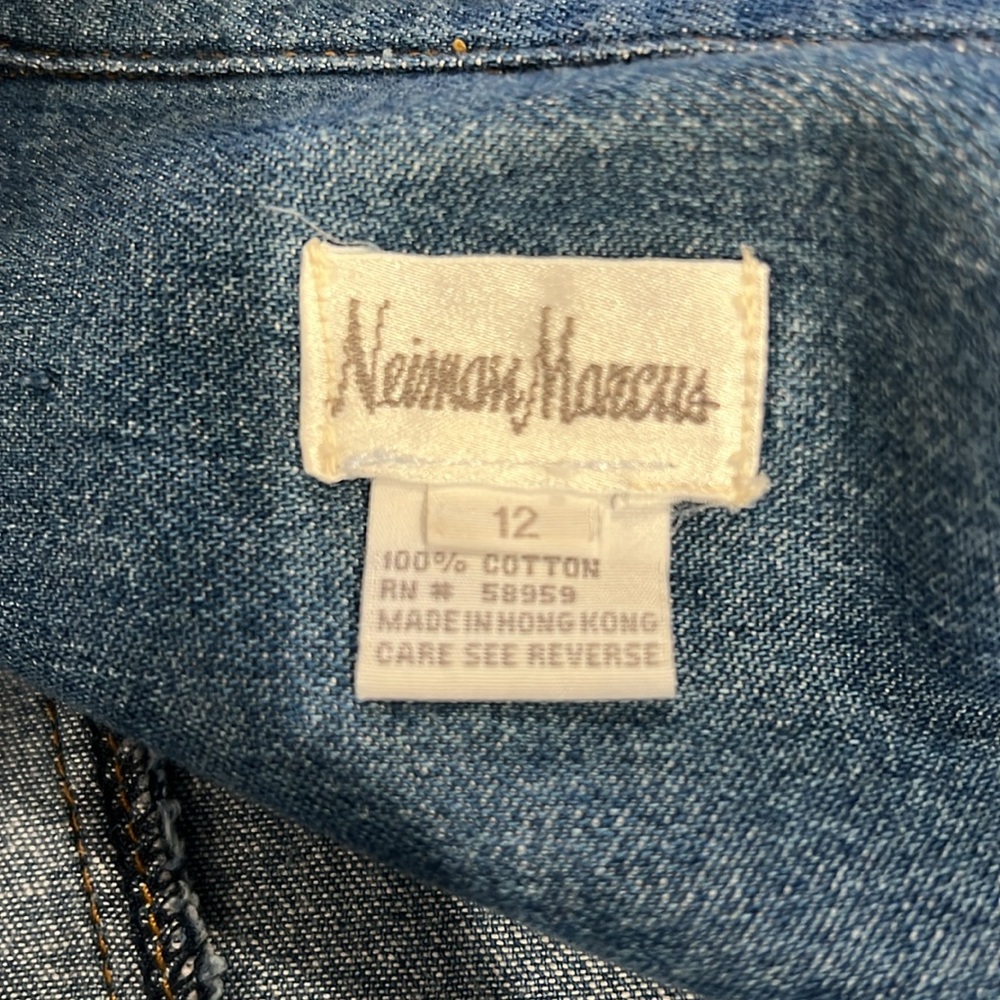 Nieman Marcus Vintage Denim Leather Collar Button Up Dress - Picture 4 of 4